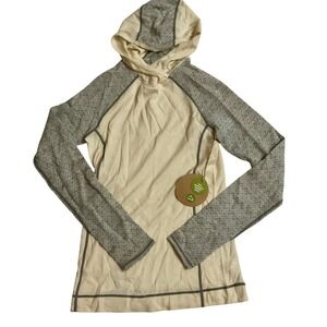 AKINI 100% Merino women's sweater hoodie lightweight cream gray M  new with tags
